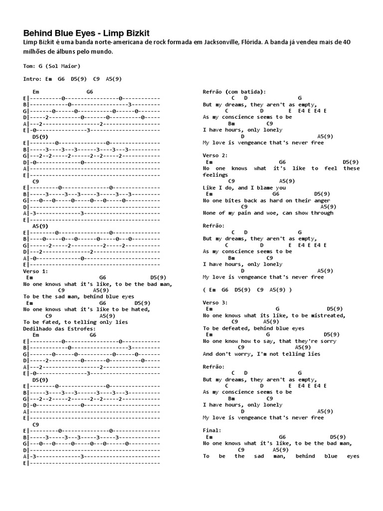 Behind Blue Eyes (Cifra) PDF