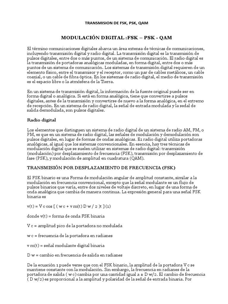 Modulacion Digital FSK PSK - Qam | PDF | Modulación | Radiodifusión