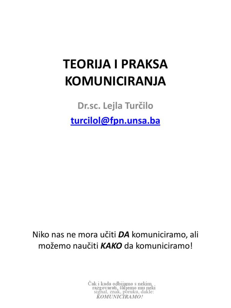 Teorija I Praksa Komuniciranja PDF | PDF