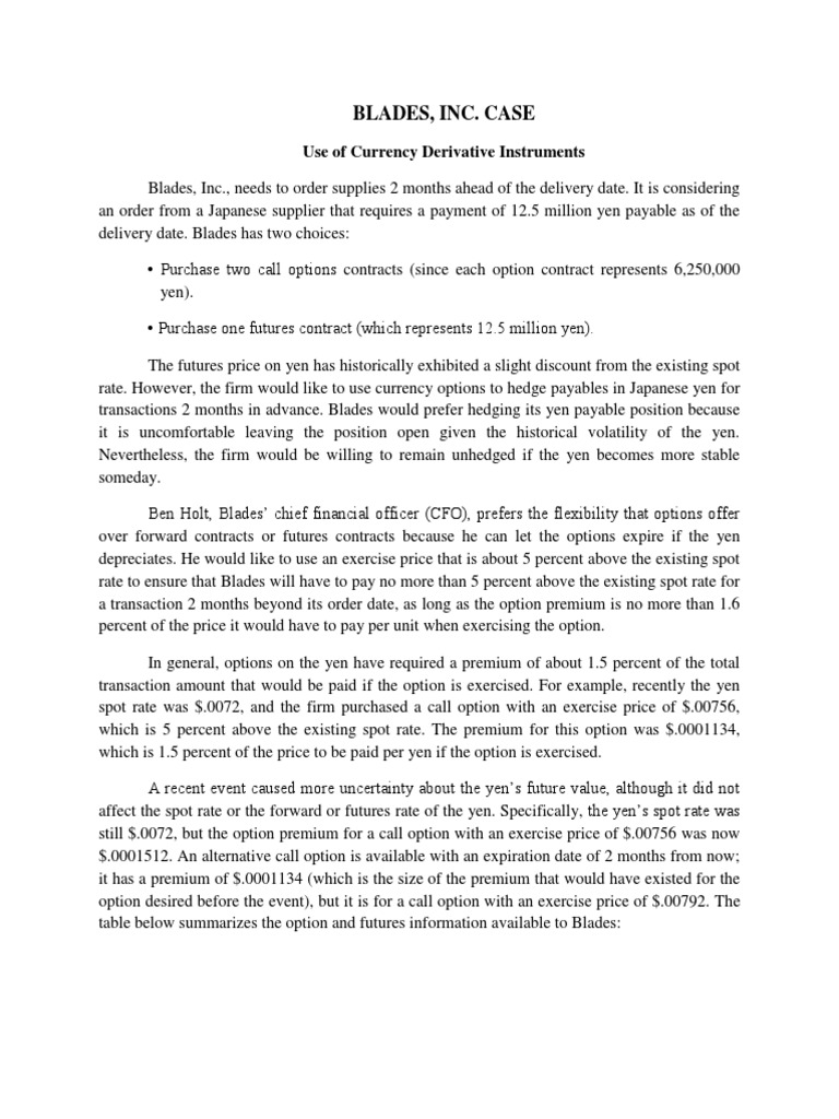 Blades Inc. Currency Hedging Strategy Analysis | PDF | Option (Finance ...