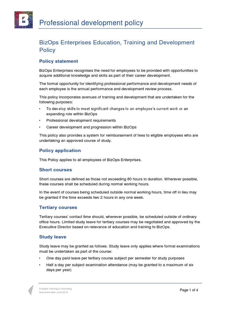 Professional Development Policy | PDF | Working Time | Employment