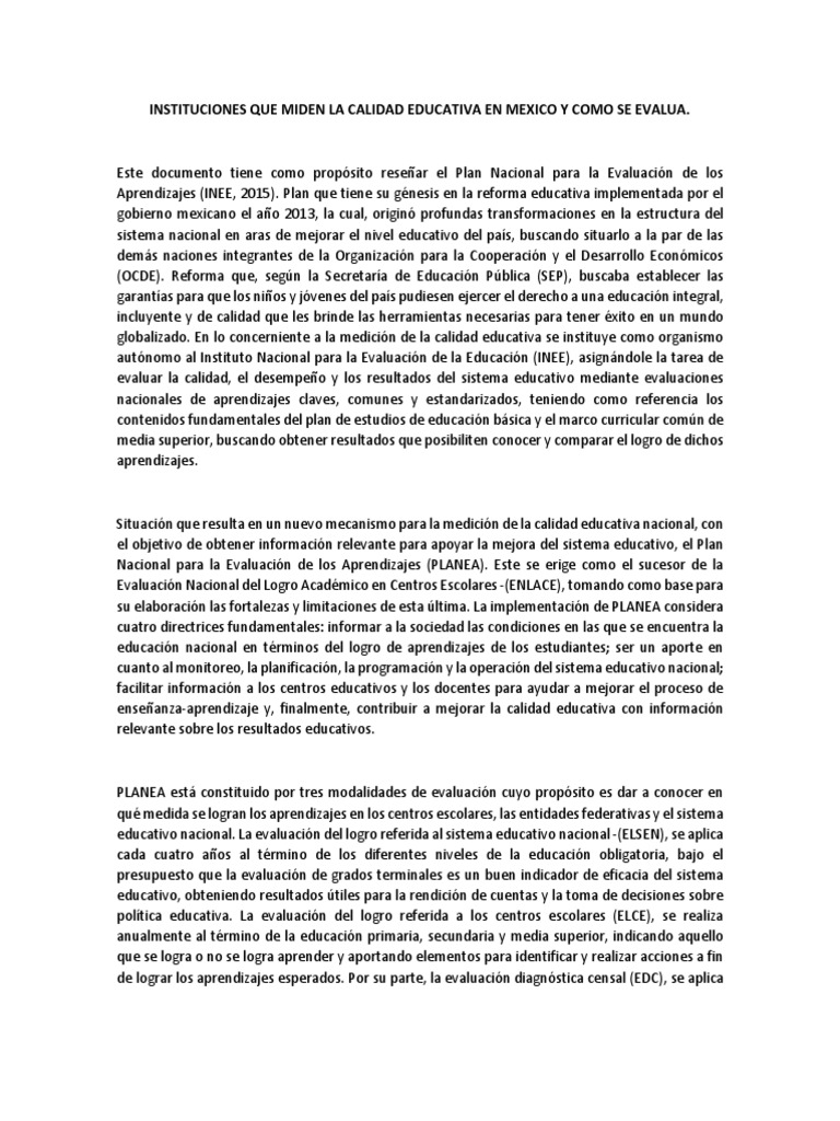 Evaluación de la Calidad Educativa en México | PDF | Educación primaria ...
