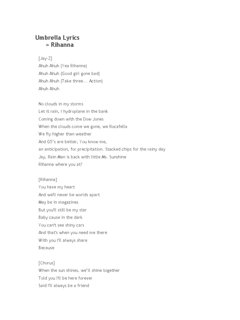 Umbrella Lyrics Pdf Nature Weather