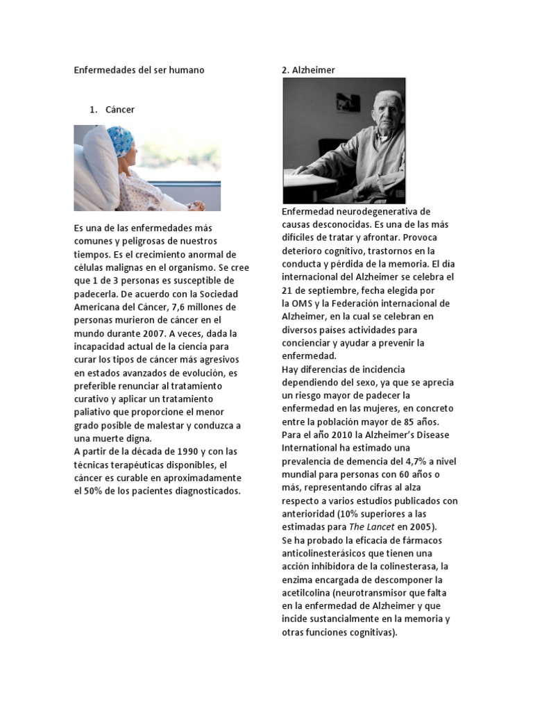 Enfermedades Del Ser Humano | PDF | Enfermedad de Alzheimer | Cáncer