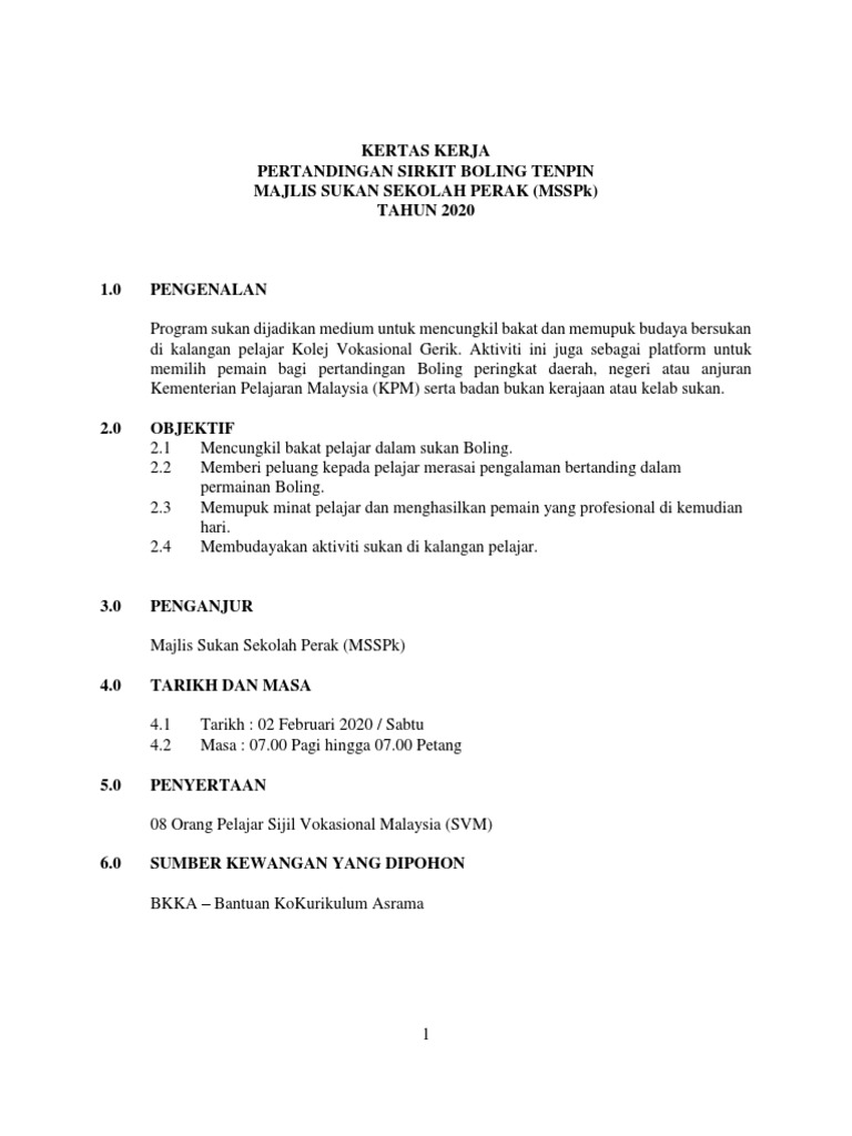 Contoh Kertas Kerja Boling