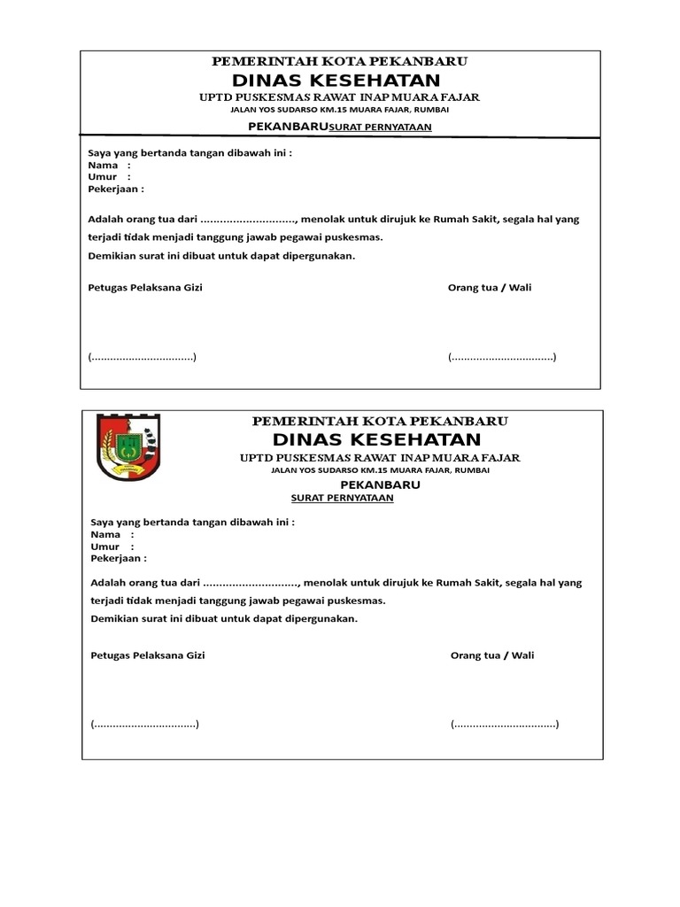 Surat Pernyataan Tidak Mau Dirujuk | PDF