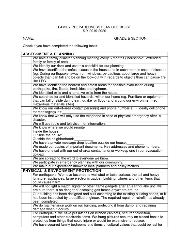 Family Disaster Preparedness Checklist | PDF | Emergency Evacuation ...