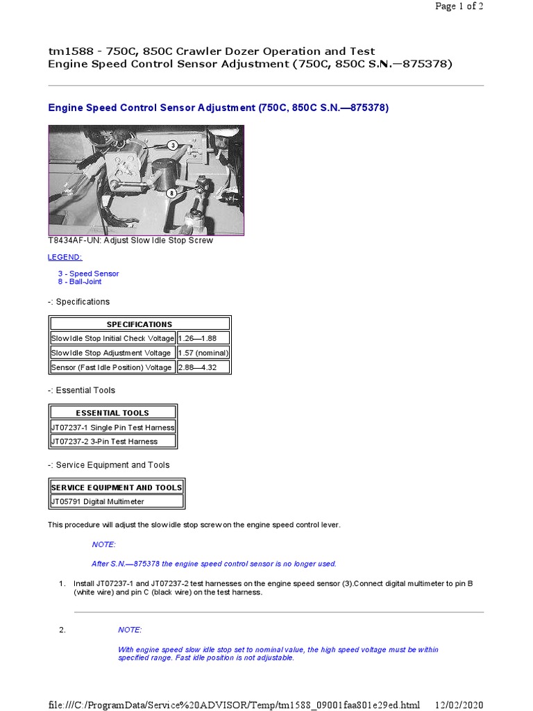 Engine Speed Control Sensor Adjustment (750C, 850C S.N.-875378) | PDF ...