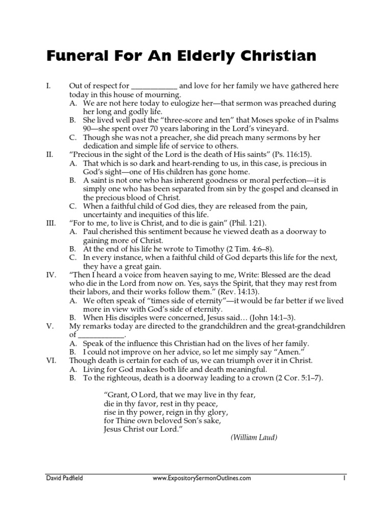 Funeral Sermon for an Elderly Christian PDF Sermon Jesus
