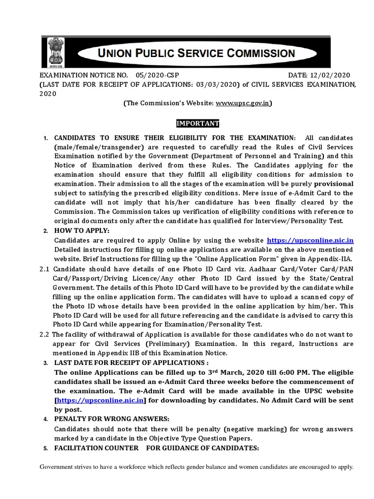 Notification Cspe 2020 N Engl Pdf Identity Document Government Of India