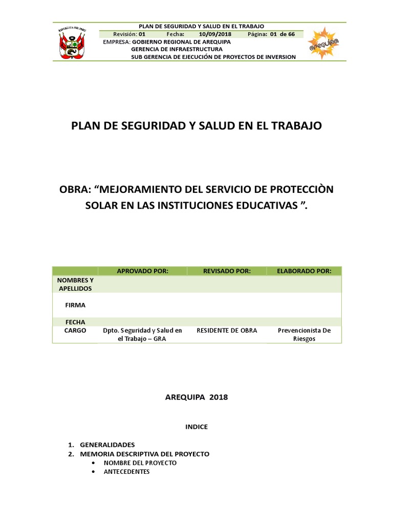 Plan de Seguridad y Salud 2018 Arequipa | PDF | Derecho laboral | Business
