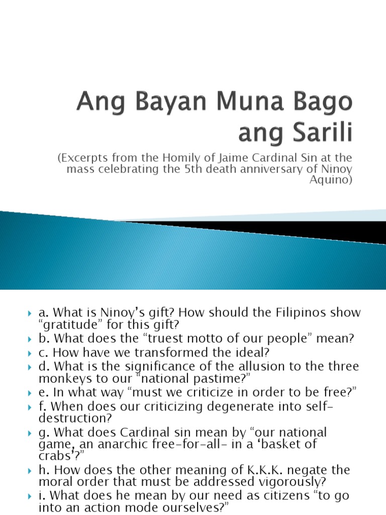 Bayan muna bago ang sarili in english image