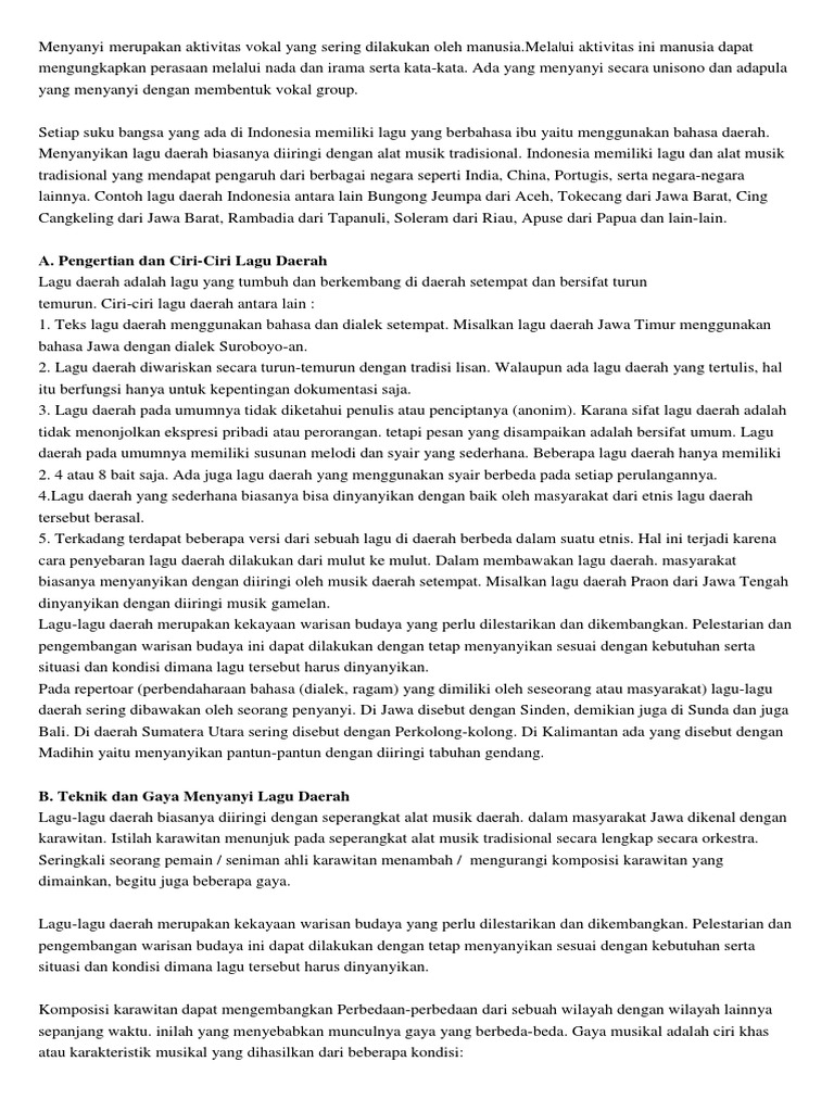 Menyanyi Merupakan Aktivitas Vokal Yang Sering Dilakukan Oleh Manusia Docx