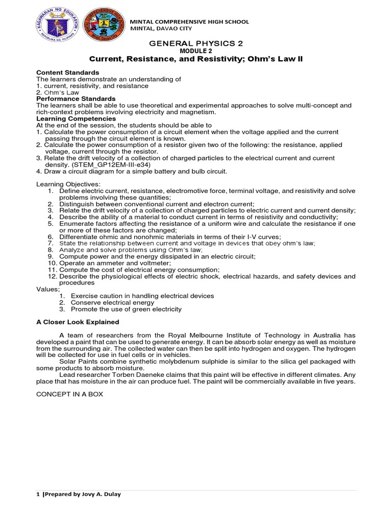 Module 2 Electric Current | PDF | Electric Current | Electrical ...