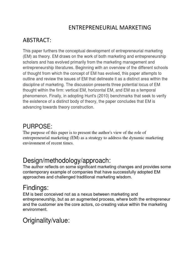 Entrepreneurial Marketing Theory Development | PDF | Entrepreneurship ...