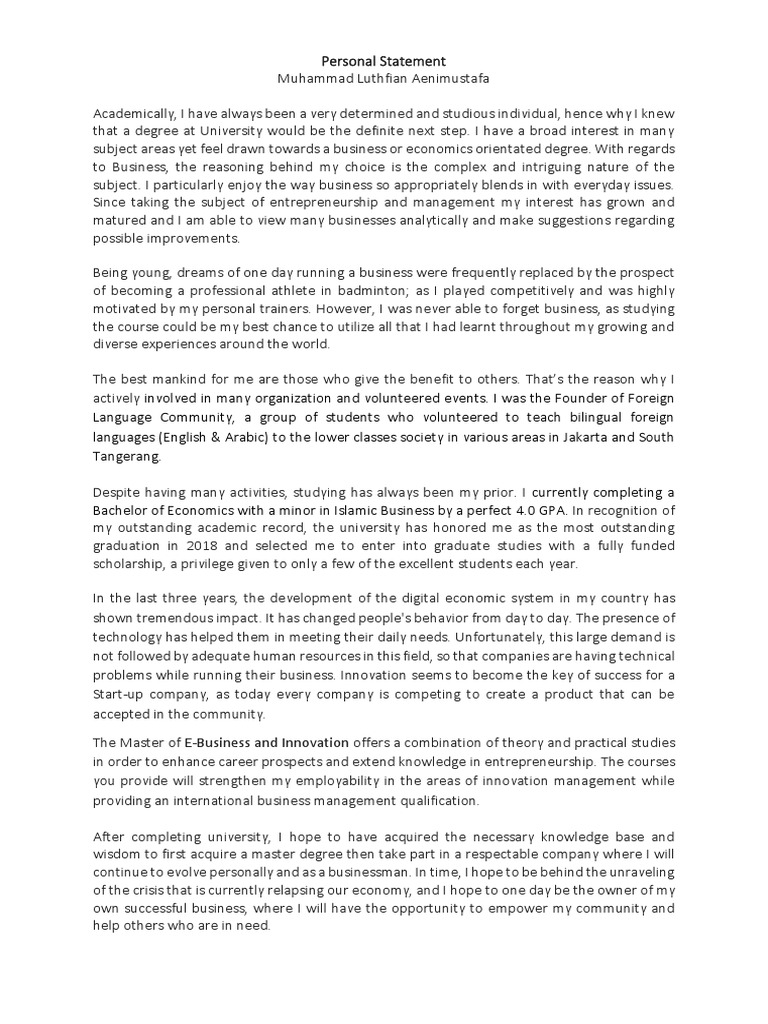 Business Management Personal Statement | PDF | Entrepreneurship ...