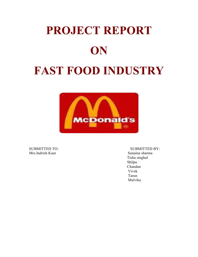Project Report ON Fast Food Industry | PDF