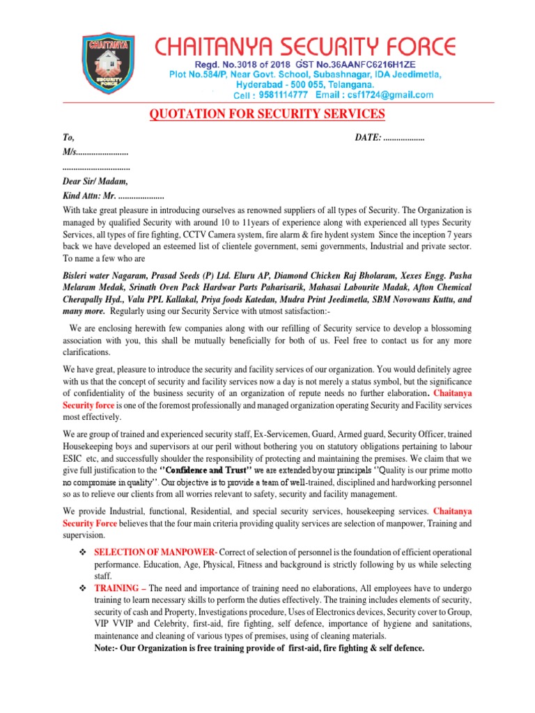 CSF LETTER QUTATION Mail P | PDF | Security Guard | Wage