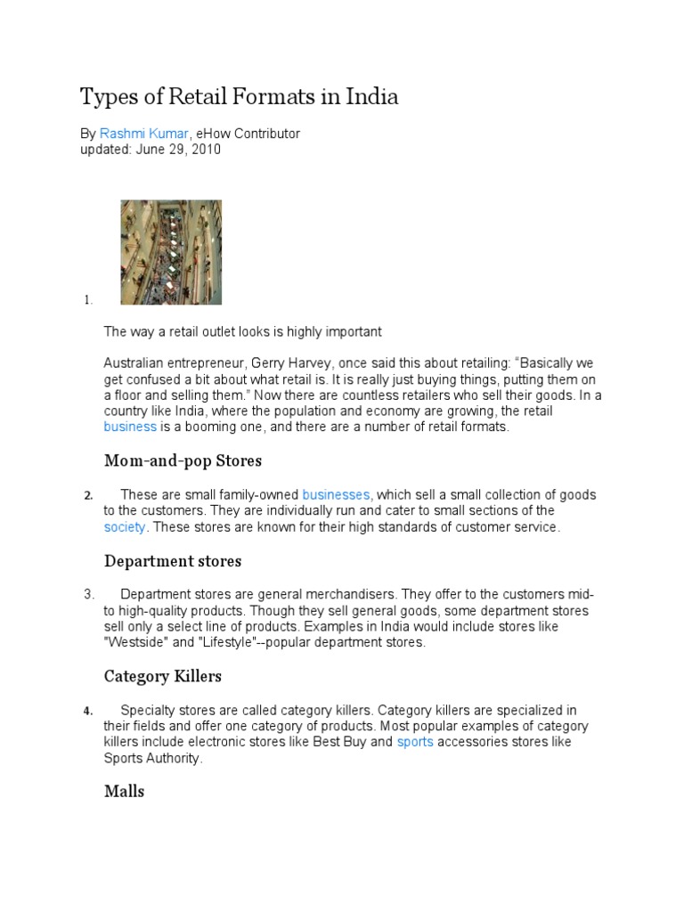 Types of Retail Formats in India PDF Retail Supermarket