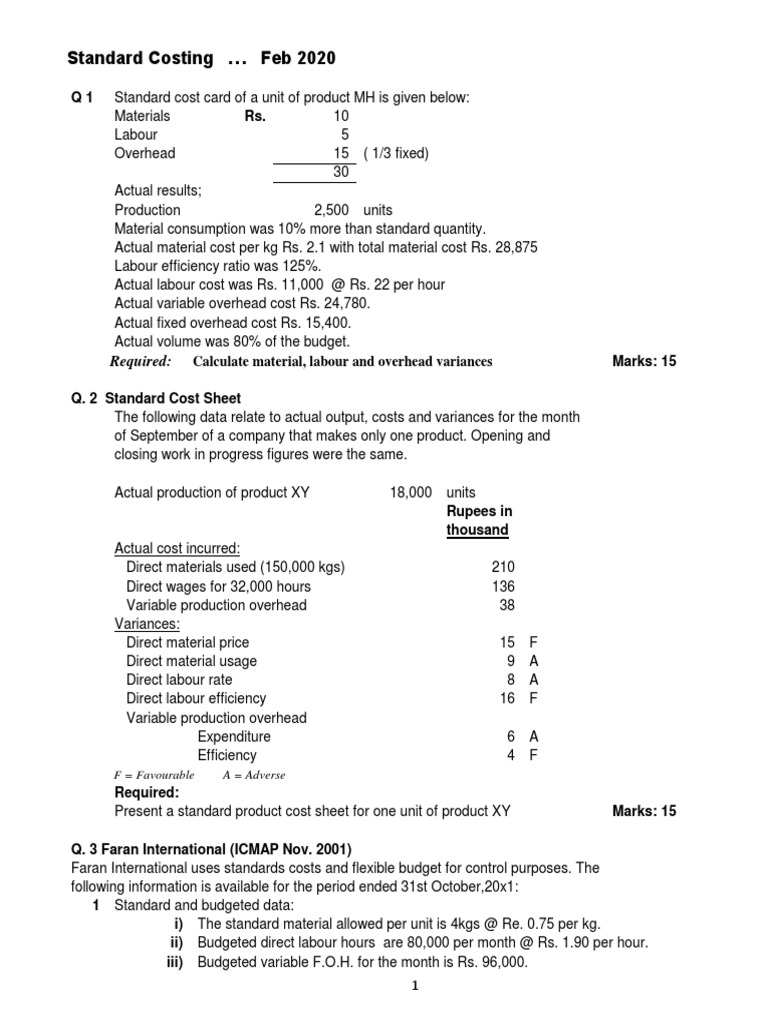 Standard Costing | PDF | Cost Of Goods Sold | Labour Economics