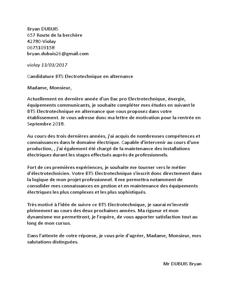 Lettre de Motivation PDF