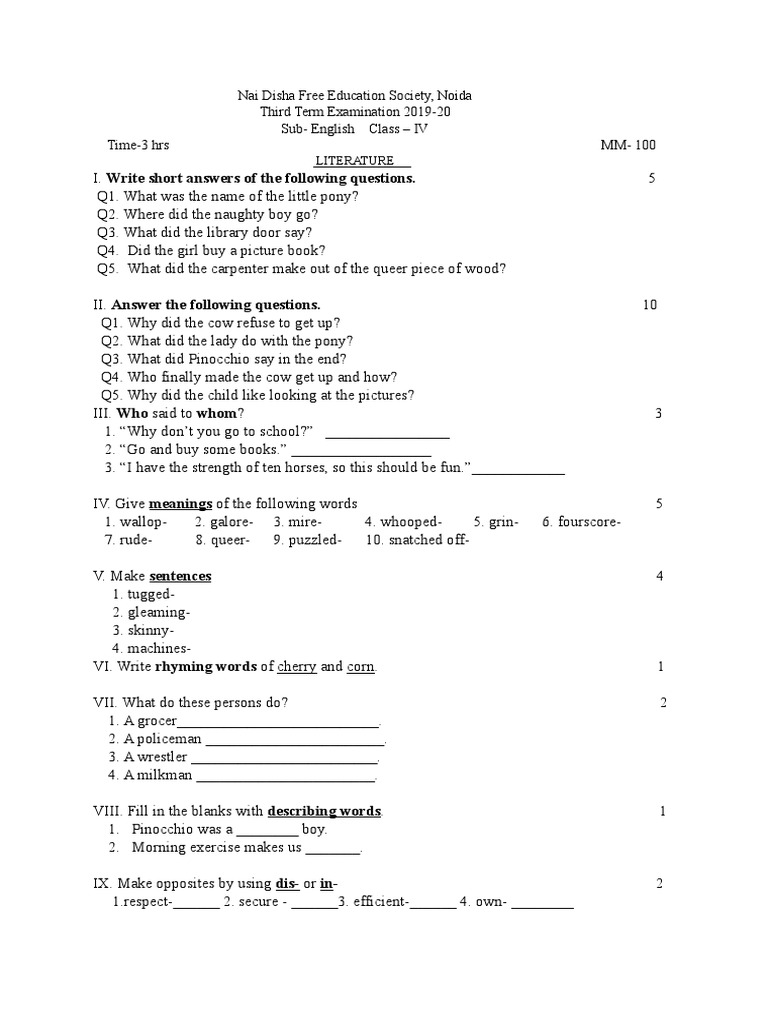 NAI DISHA FREE EDUCATION SOCIETY CL 4 English PDF Nest Language