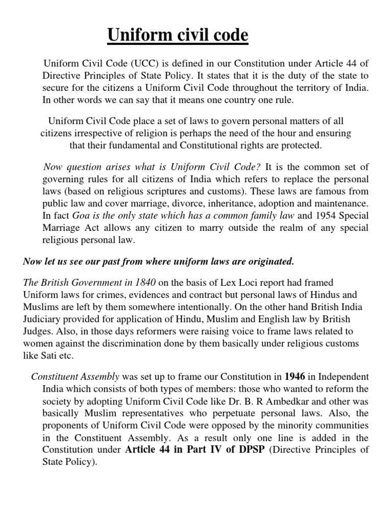 Uniform Civil Code PDF Social Institutions Social Science
