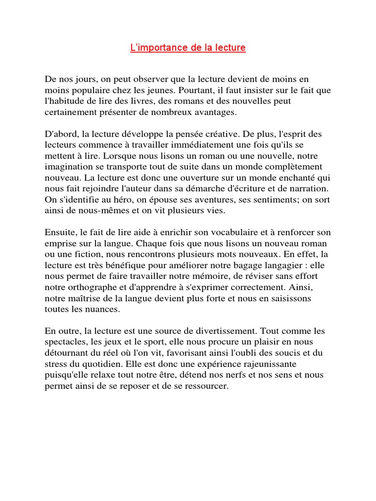 Importance de la lecture pour grandir | PDF | Romans | Science