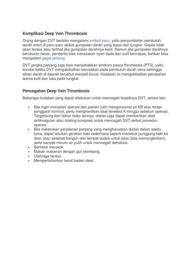 Komplikasi dan Pencegahan DVT | PDF