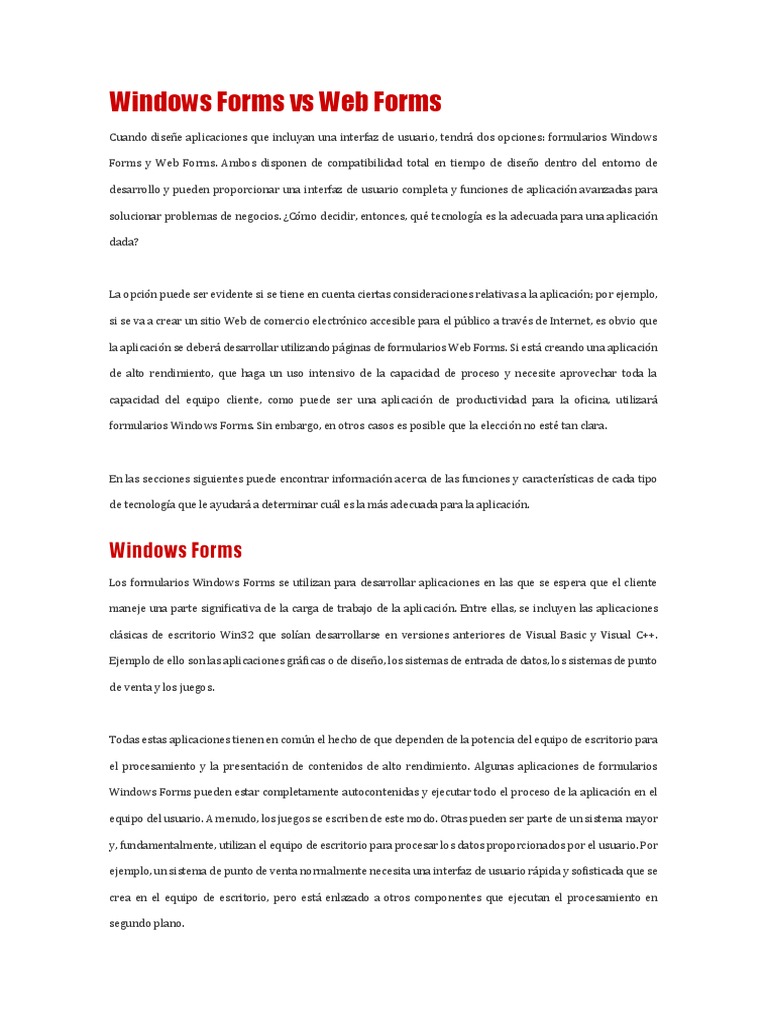 Comparativa: Windows Forms vs Web Forms | PDF | Red mundial | Internet ...