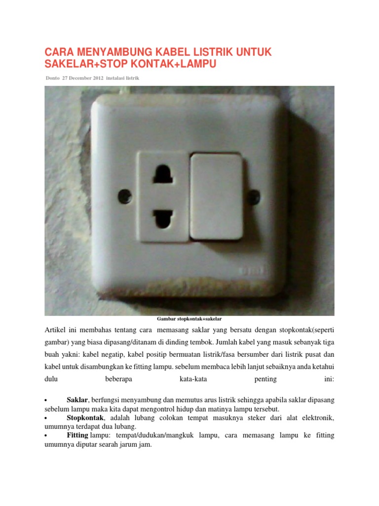 Cara Menyambung Kabel Listrik Untuk Sakelar Pdf