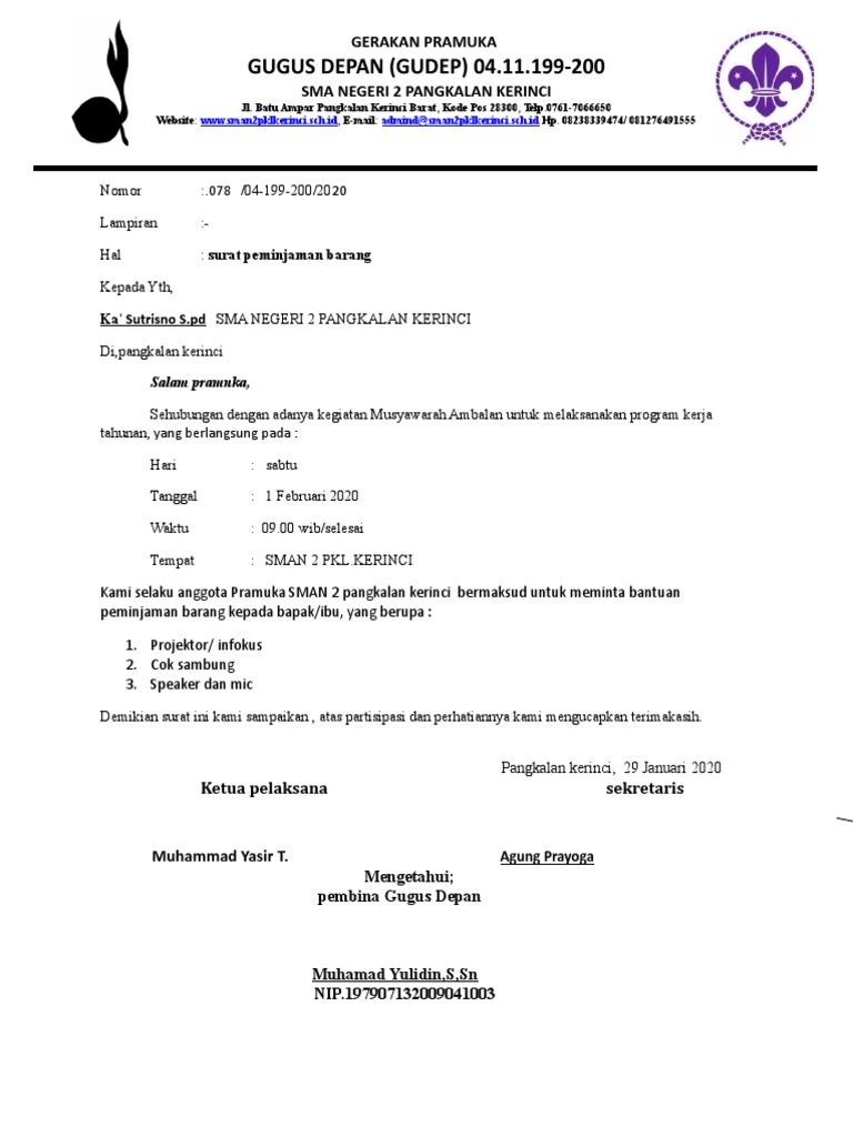 contoh surat pinjam barang