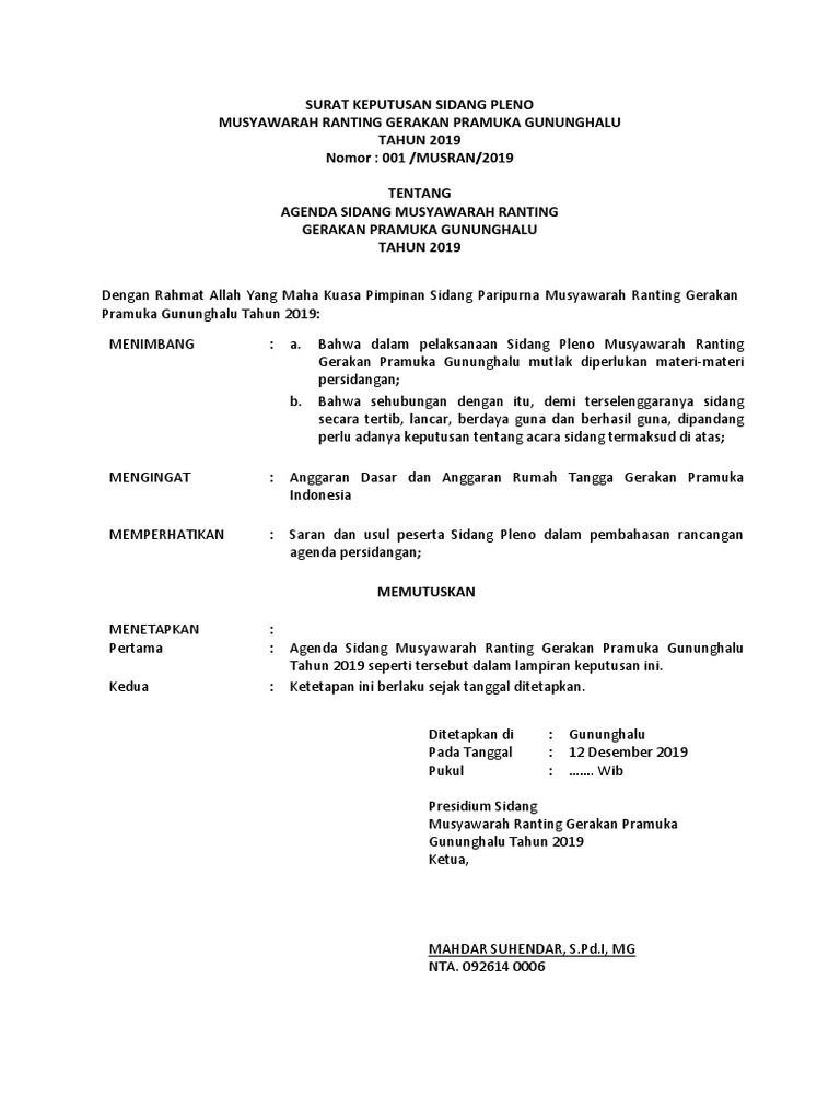 Surat Keputusan Sidang Pleno | PDF