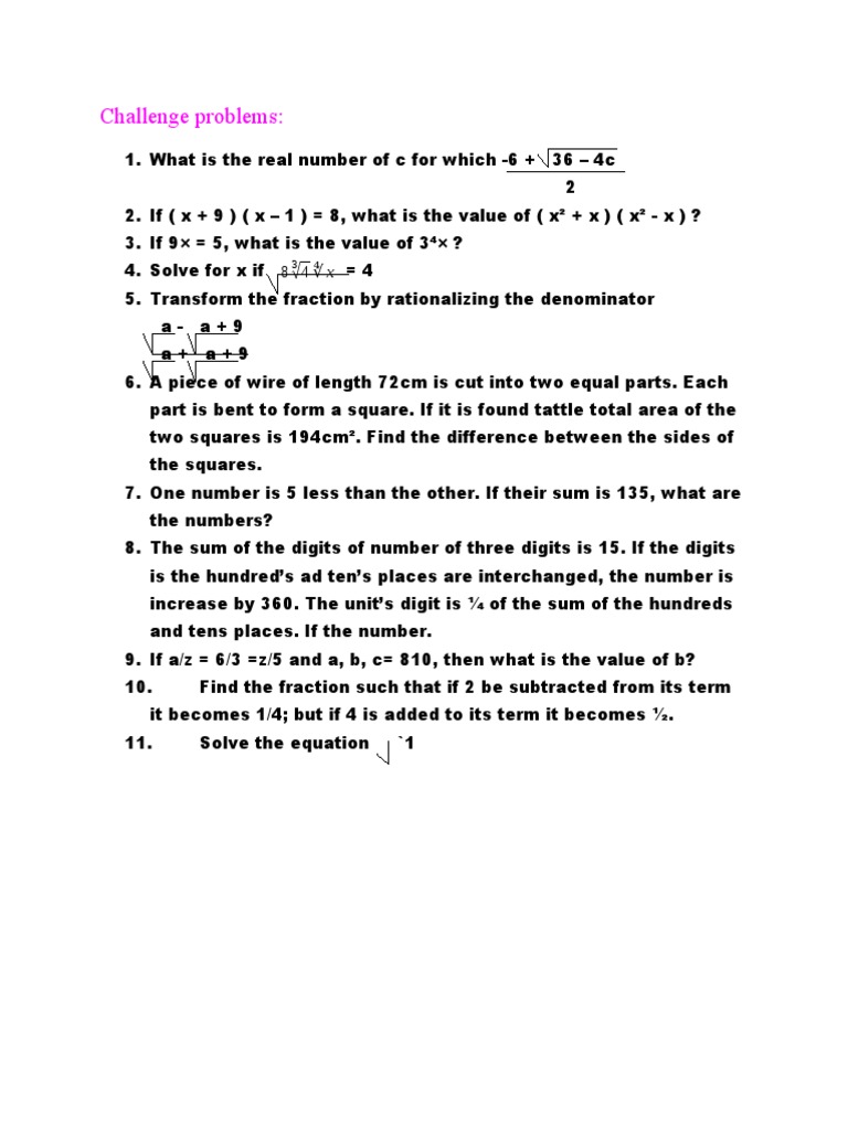 Challenge Math Problems and Solutions | PDF