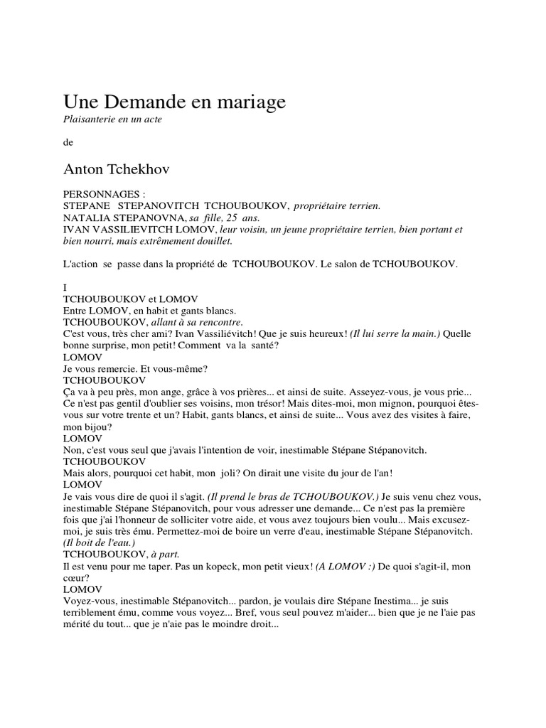 Anton Tchékhov Une Demande en Mariage