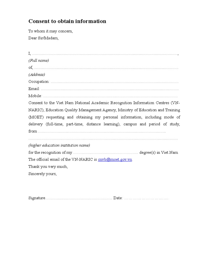 VN-NARIC Information Consent Form | PDF