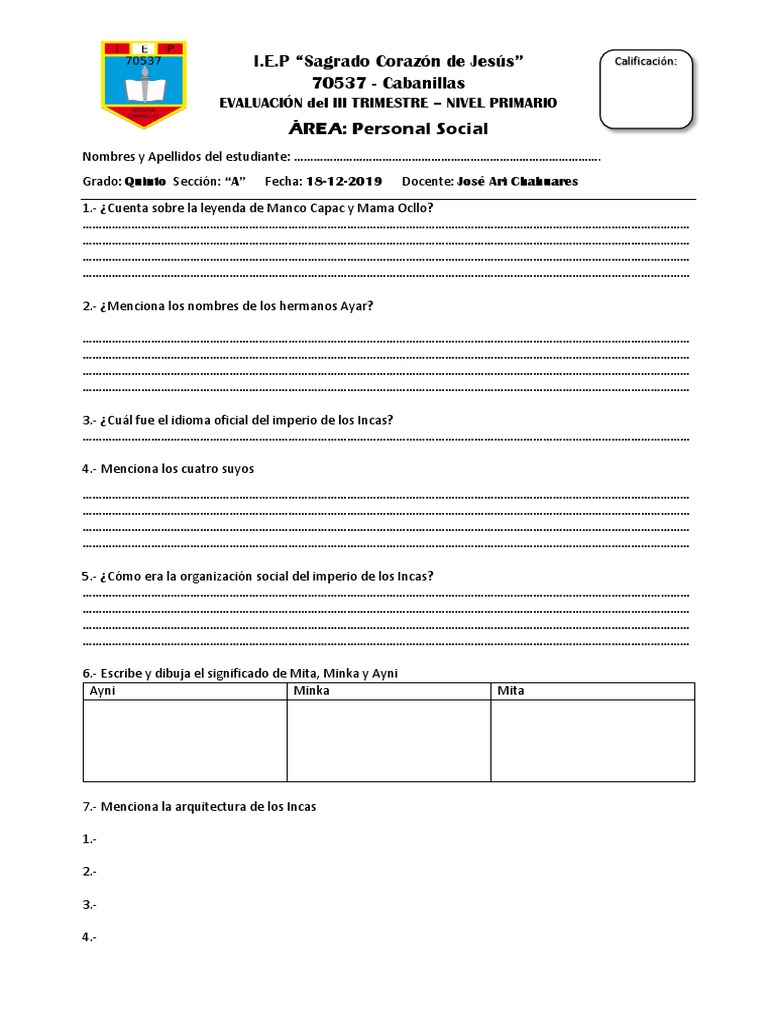 Evaluación Personal Social Quinto Grado | PDF | Astronomía | Naturaleza