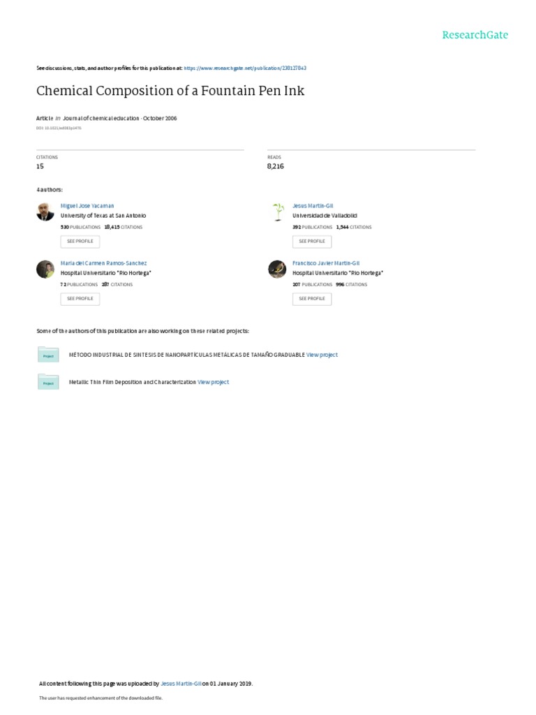 Chemical Composition of A Fountain Pen Ink PDF Ink Hydrogen Peroxide