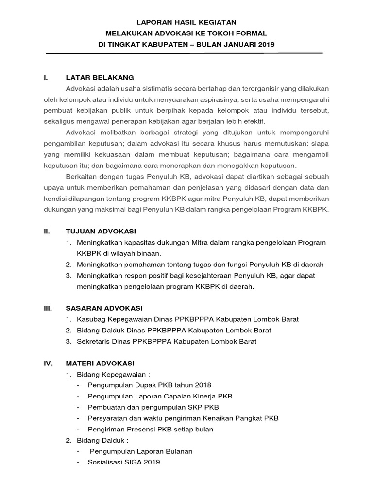 Contoh Laporan Advokasi Tokoh Formal Nusagates