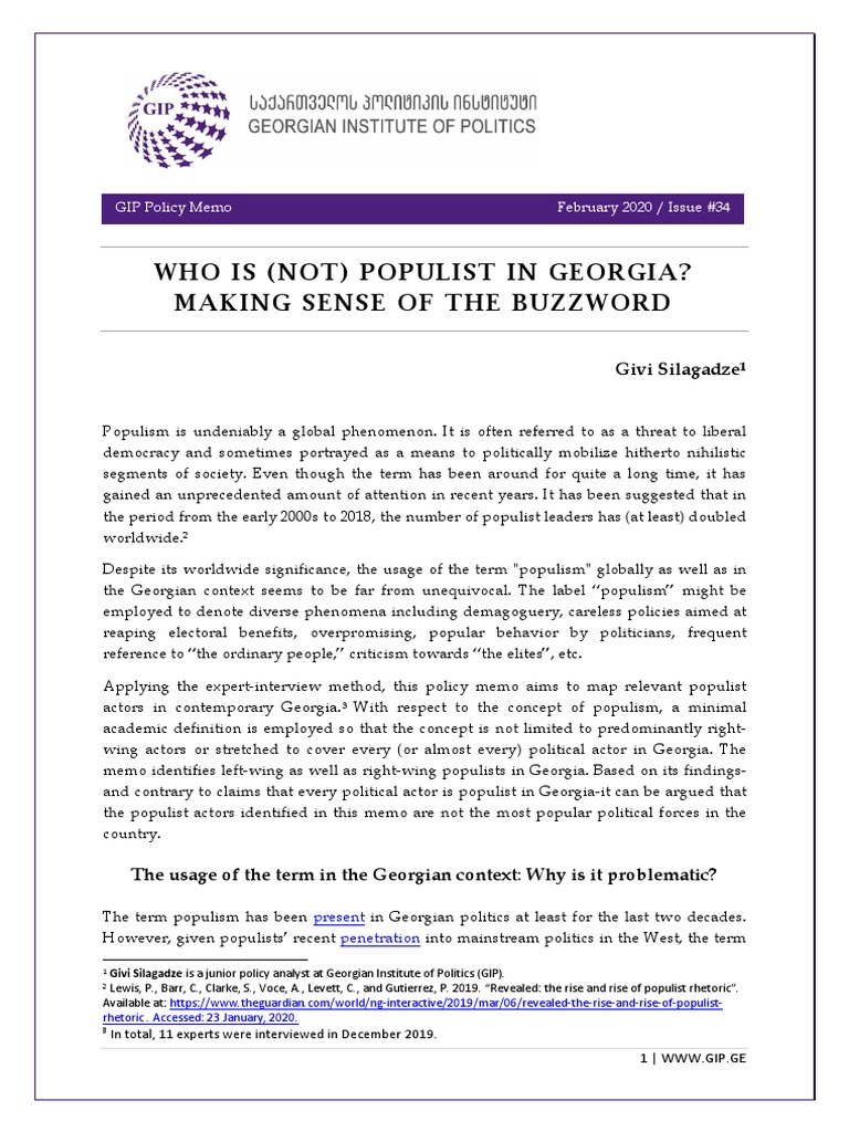 Who Is (Not) Populist in Georgia? Making Sense of The Buzzword | PDF ...