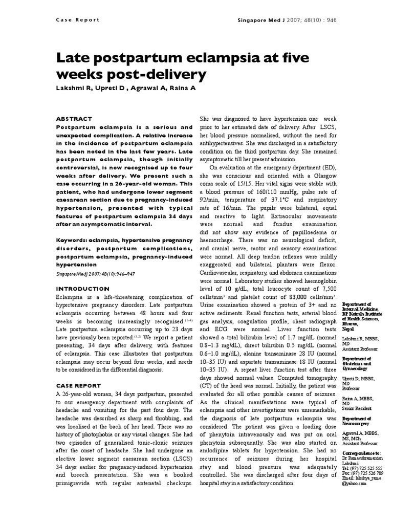 Postpartum Eclampsia PDF PDF Hypertension Rtt