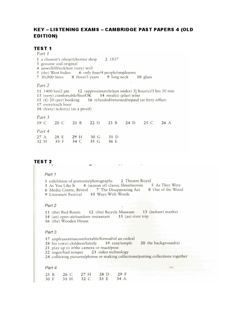 Cae Listening Keys Cambridge 4 Old Edition | PDF