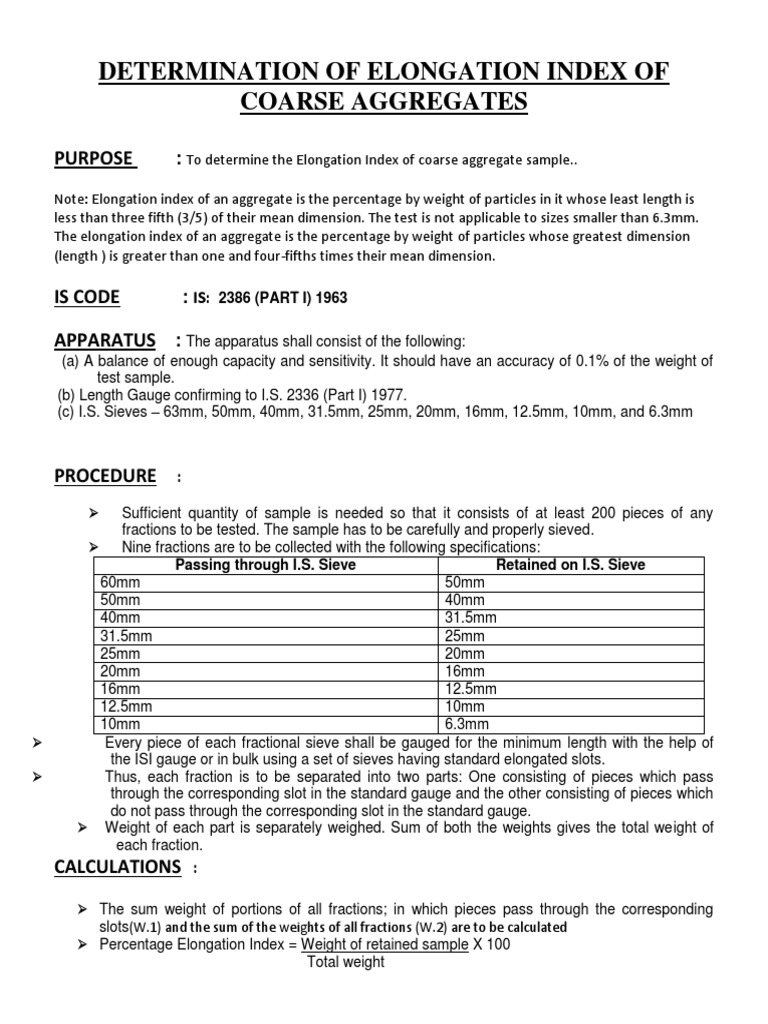 Elongation and Flakiness Index TEST FOR AGGREGATE PDF Fraction