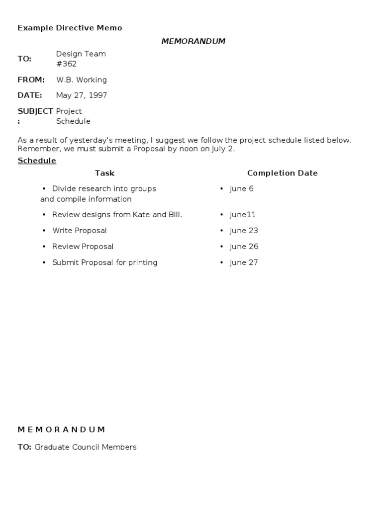 Example Directive Memo Nature