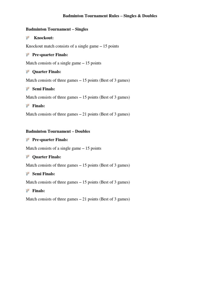 Badminton tournament rules discount