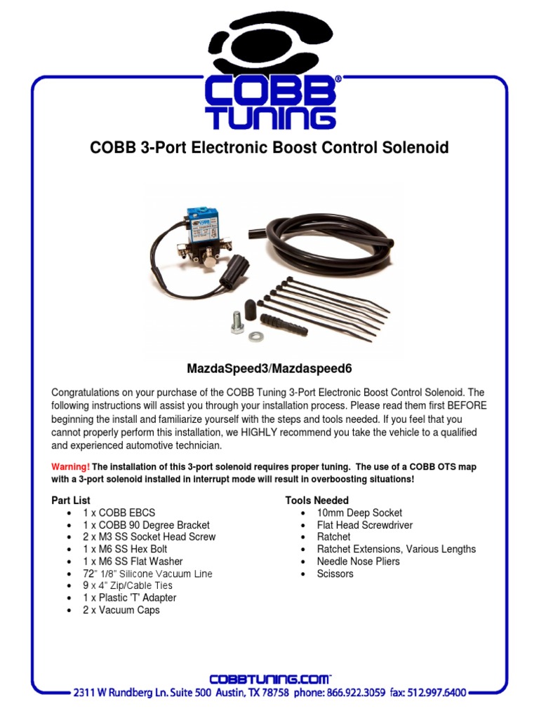 COBB 3-Port EBCS Installation Guide | PDF | Turbocharger | Electrical ...