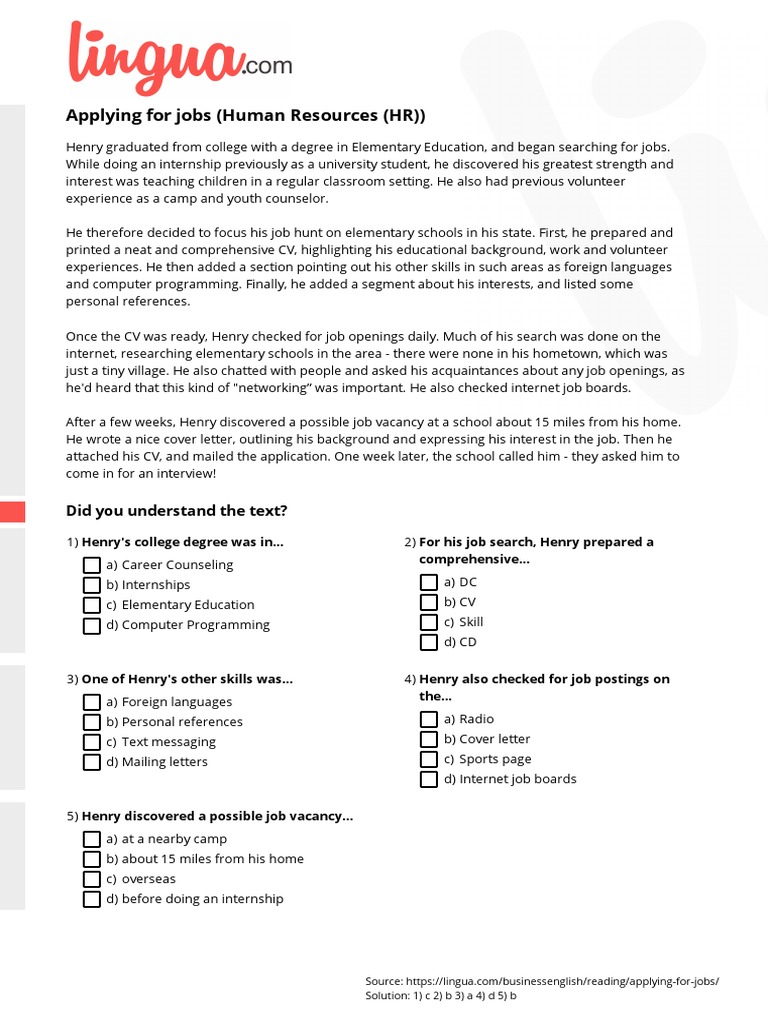 Business English Applying For Jobs | PDF | Human Resources | Internet