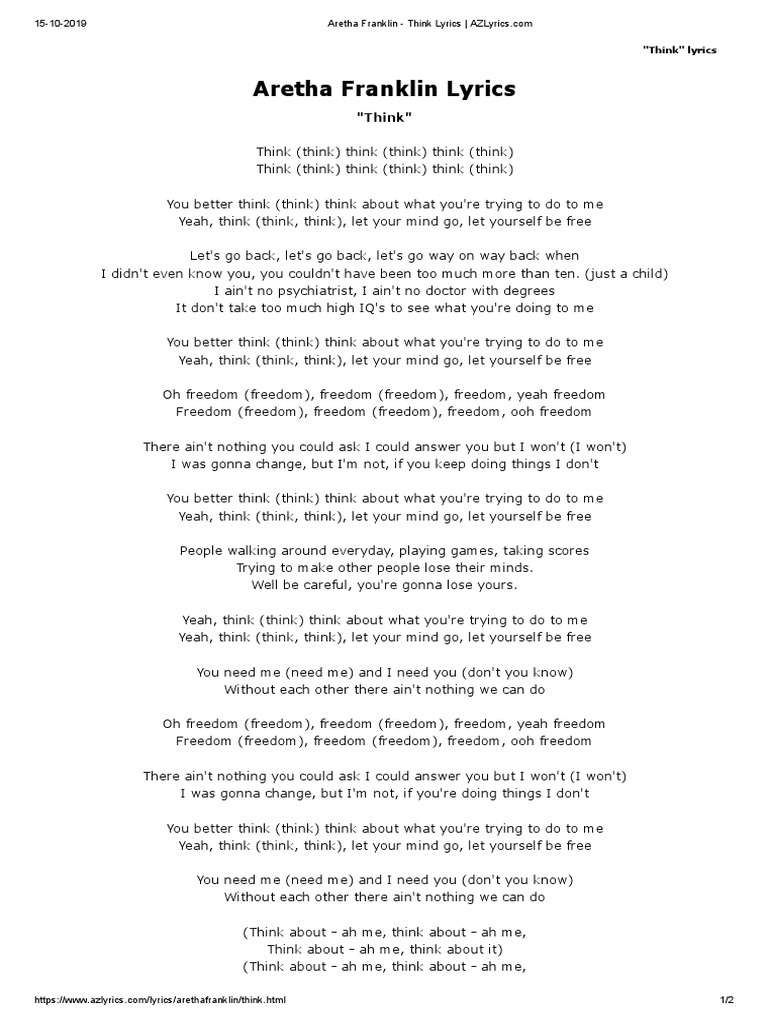 Aretha Franklin Think Lyrics