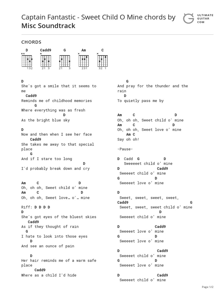 Sweet Child Of Mine Chords And Lyrics