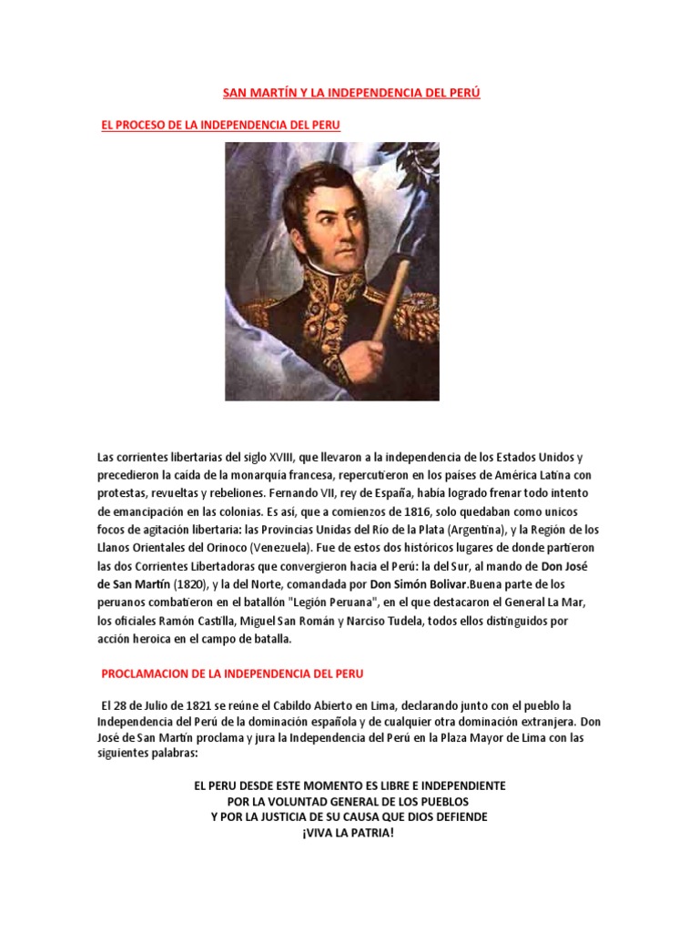 San Martín y La Independencia Del Perú | PDF | Perú | América del Sur